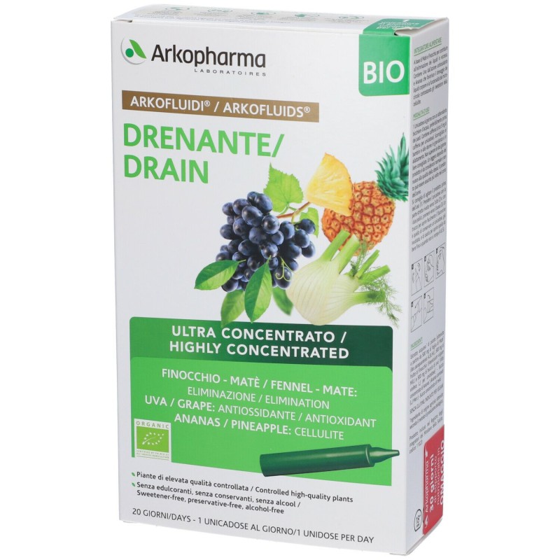 Scatola originale del prodotto Arkofluidi Ultra Suoni Drenante Bio per Eliminazione Liquidi 20 Flaconcini Scatola originale del prodotto Arkofluidi Ultra Suoni Drenante Bio per Eliminazione Liquidi 20 Flaconcini
