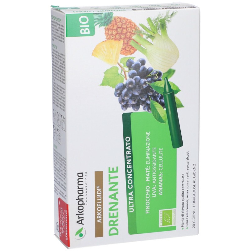 Confezione commerciale diArkofluidi Ultra Suoni Drenante Bio per Eliminazione Liquidi 20 Flaconcini Confezione commerciale diArkofluidi Ultra Suoni Drenante Bio per Eliminazione Liquidi 20 Flaconcini