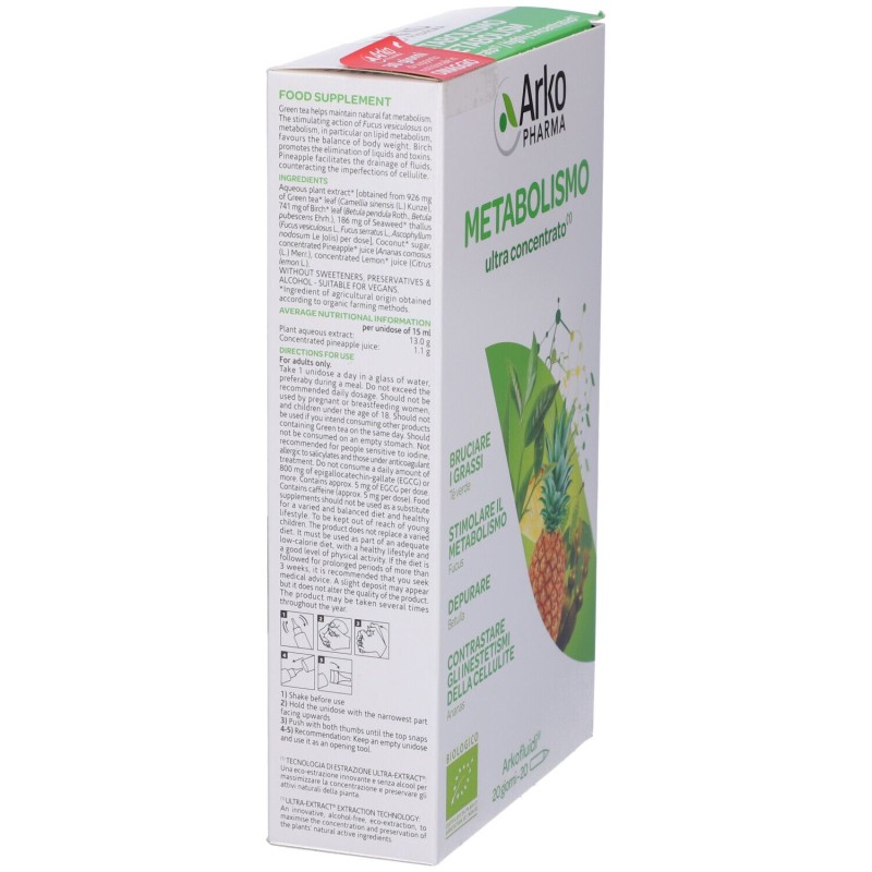 Dettaglio del packaging di Arkofluidi Metabolismo Bio per Supporto Metabolismo 20 Fiale Dettaglio del packaging di Arkofluidi Metabolismo Bio per Supporto Metabolismo 20 Fiale