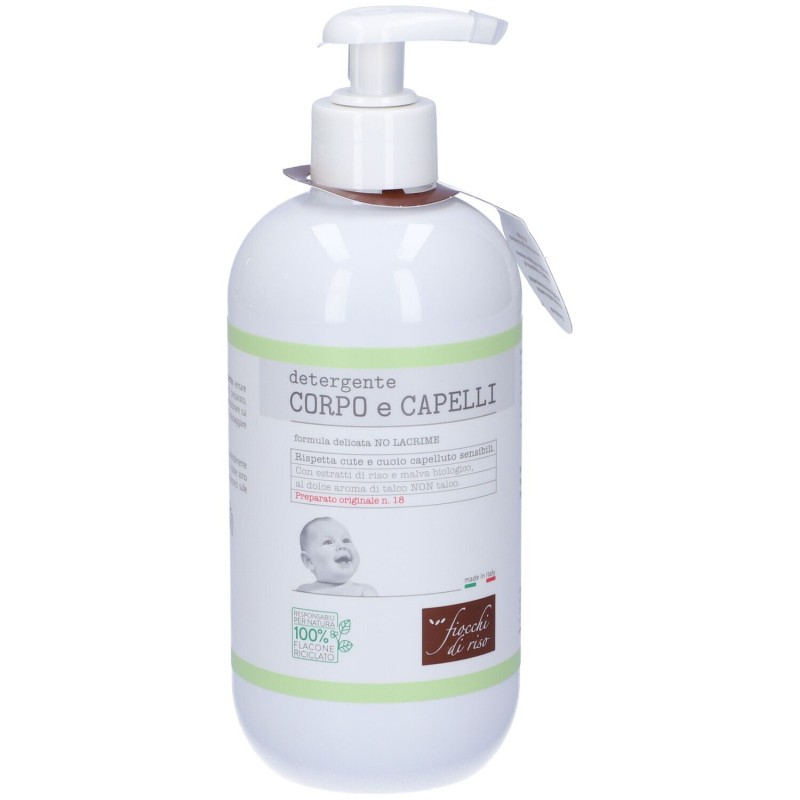 Packaging del prodotto Fiocchi di Riso Detergente Corpo e Capelli Talco per Bambini 400ml Packaging del prodotto Fiocchi di Riso Detergente Corpo e Capelli Talco per Bambini 400ml