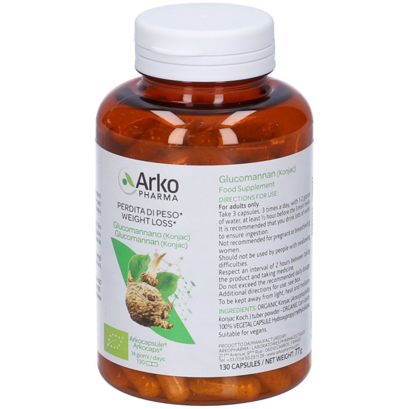 Scatola originale del prodotto Arkocapsule Glucomannano Integratore per Controllo della Fame 130 Capsule