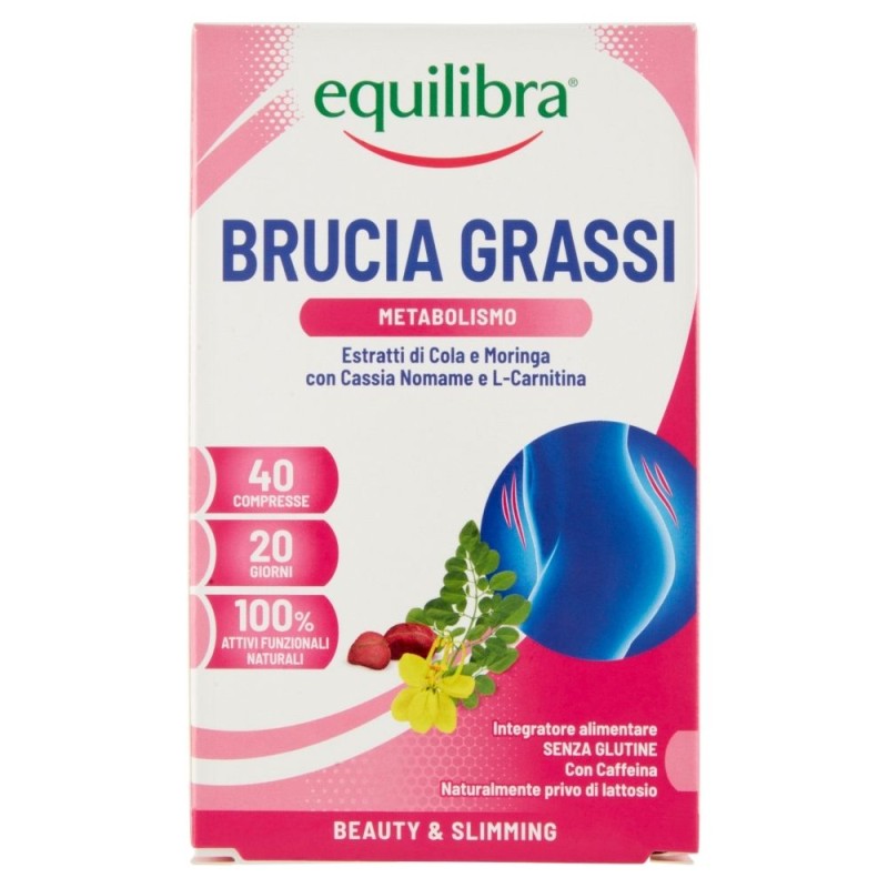 Foto illustrativa del packaging di Equilibra Brucia Grassi Integratore Perdita Peso 40 Compresse Foto illustrativa del packaging di Equilibra Brucia Grassi Integratore Perdita Peso 40 Compresse