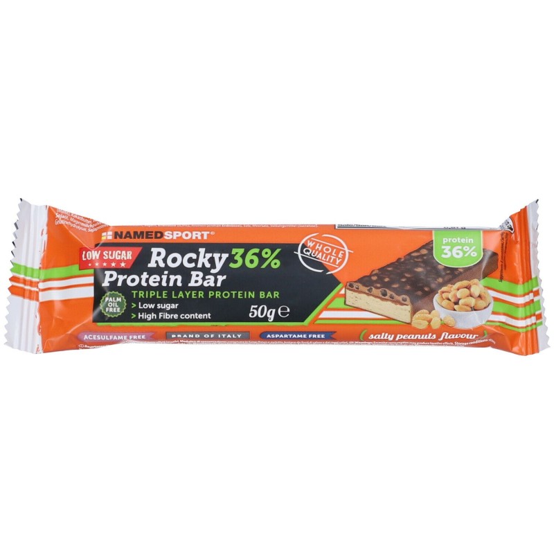 Primo piano di Namedsport Rocky 36% Barretta Proteica Salty Peanuts 50gr