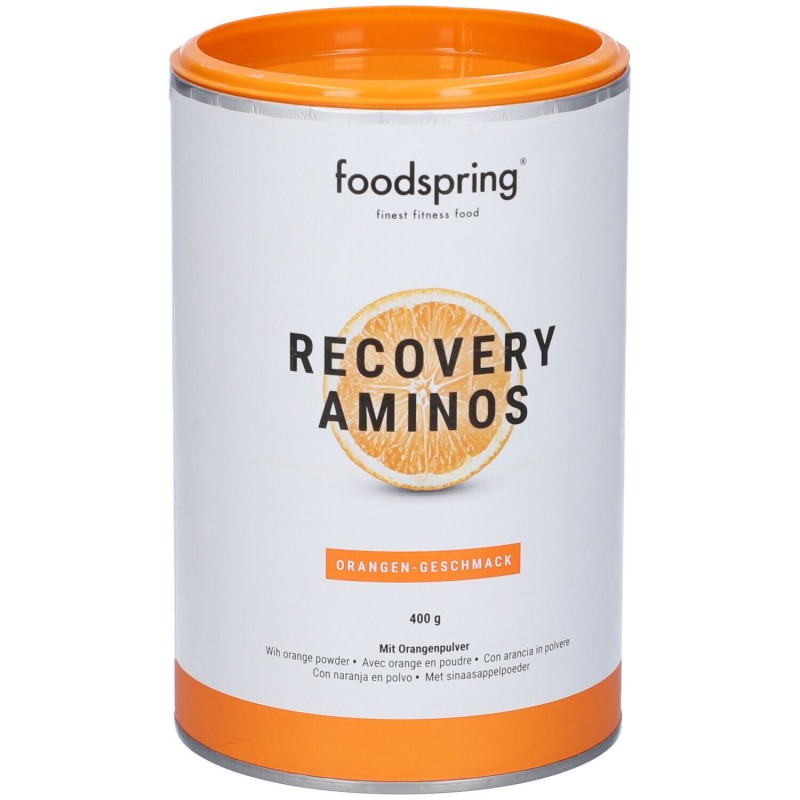 Confezione sigillata di Foodspring Recovery Aminos Integratore Post Workout Gusto Arancia 400g Confezione sigillata di Foodspring Recovery Aminos Integratore Post Workout Gusto Arancia 400g