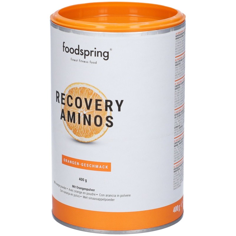 Pack ufficiale del prodotto Foodspring Recovery Aminos Integratore Post Workout Gusto Arancia 400g Pack ufficiale del prodotto Foodspring Recovery Aminos Integratore Post Workout Gusto Arancia 400g