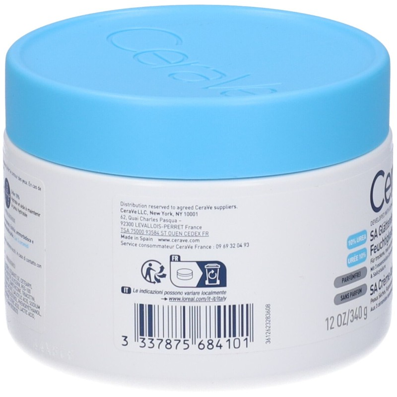 Pack ufficiale del prodotto CeraVe SA Crema Levigante 10% Urea Pelli Molto Secche, Ruvide e Screpolate Flacone 340g Pack ufficiale del prodotto CeraVe SA Crema Levigante 10% Urea Pelli Molto Secche, Ruvide e Screpolate Flacone 340g