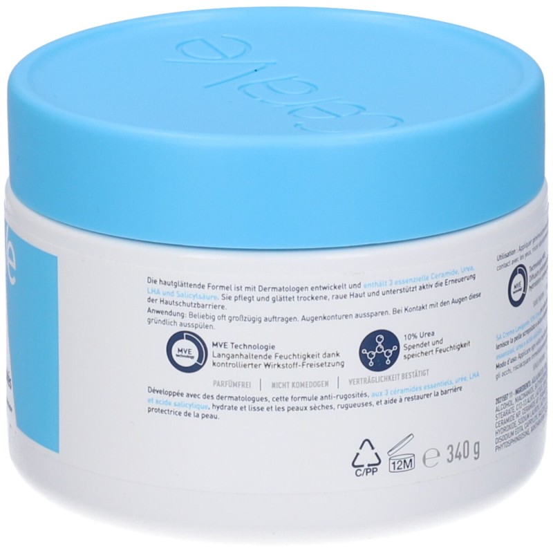 Packaging del prodotto CeraVe SA Crema Levigante 10% Urea Pelli Molto Secche, Ruvide e Screpolate Flacone 340g Packaging del prodotto CeraVe SA Crema Levigante 10% Urea Pelli Molto Secche, Ruvide e Screpolate Flacone 340g