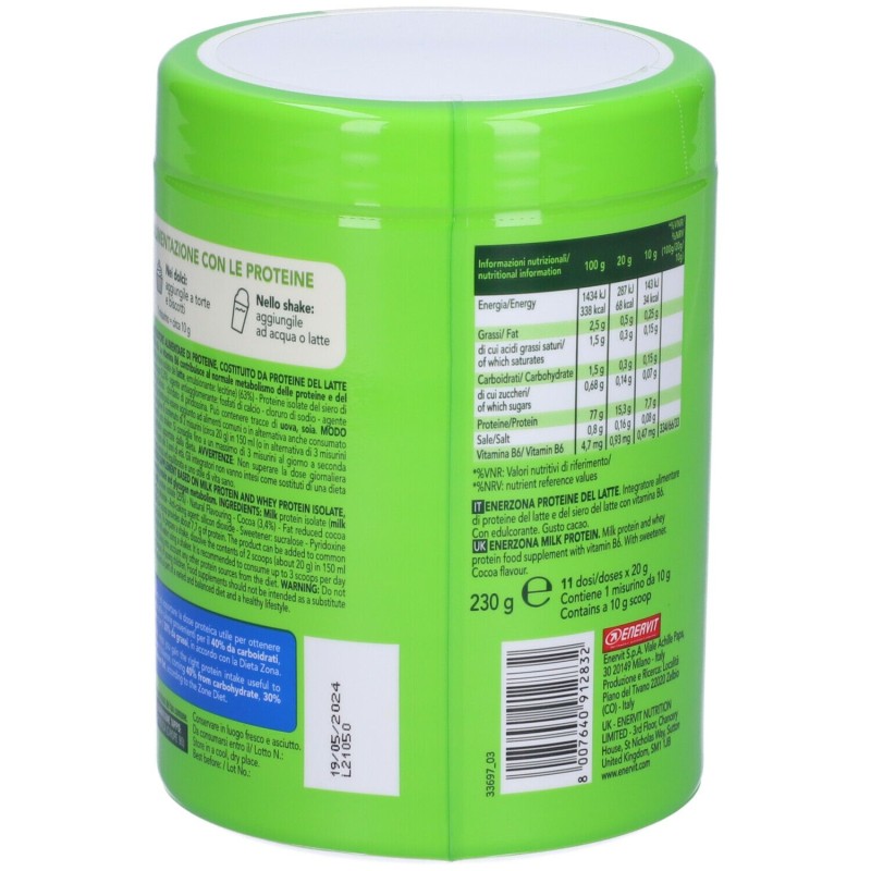 Foto esplicativa di Enerzona Milk Protein Cocoa per Massa Muscolare 230g