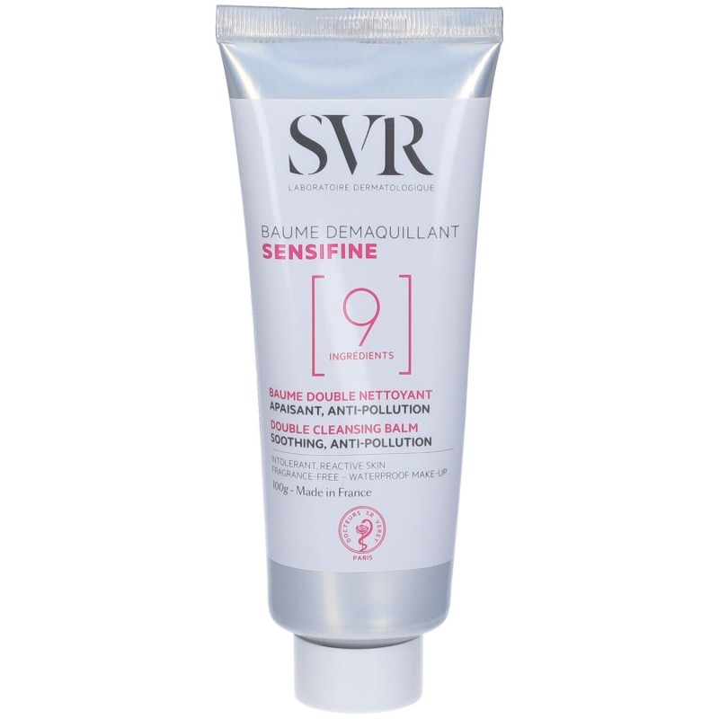 Dettaglio del packaging di SVR Sensifine Balsamo Detergente Emolliente Anti Inquinamento 100ml