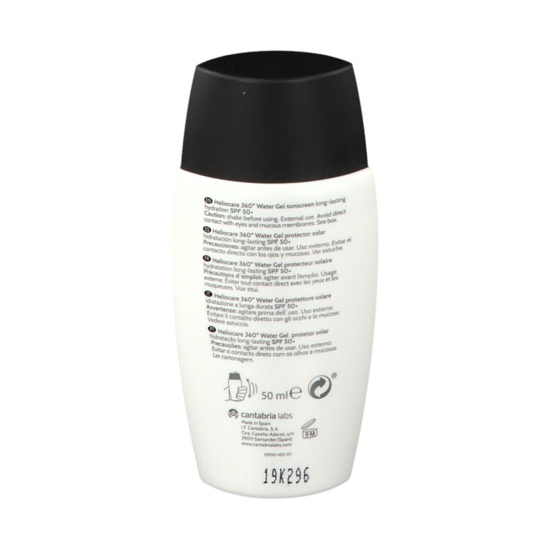 Primo piano di Heliocare 360° Water Gel Protezione Solare per Sportivi e per la Corsa 50ml Primo piano di Heliocare 360° Water Gel Protezione Solare per Sportivi e per la Corsa 50ml