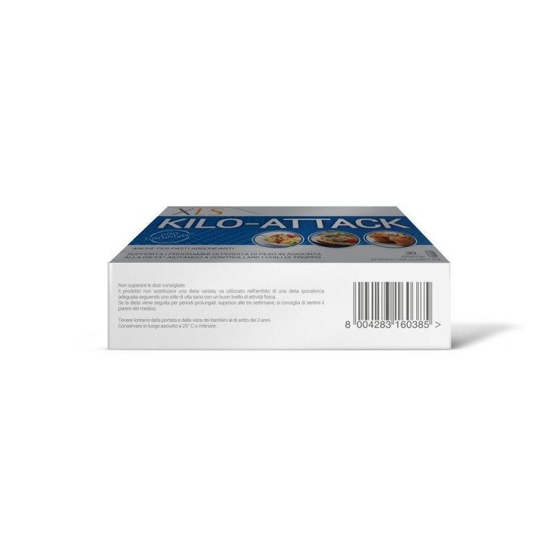 Dettaglio del packaging di Xls Kilo Attack Integratore per Perdita Peso 30 Compresse Dettaglio del packaging di Xls Kilo Attack Integratore per Perdita Peso 30 Compresse