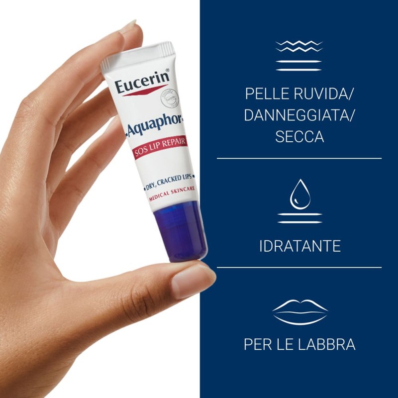 Scatola originale del prodotto Eucerin Aquaphor SOS Balsamo Riparatore Labbra 10ml Scatola originale del prodotto Eucerin Aquaphor SOS Balsamo Riparatore Labbra 10ml