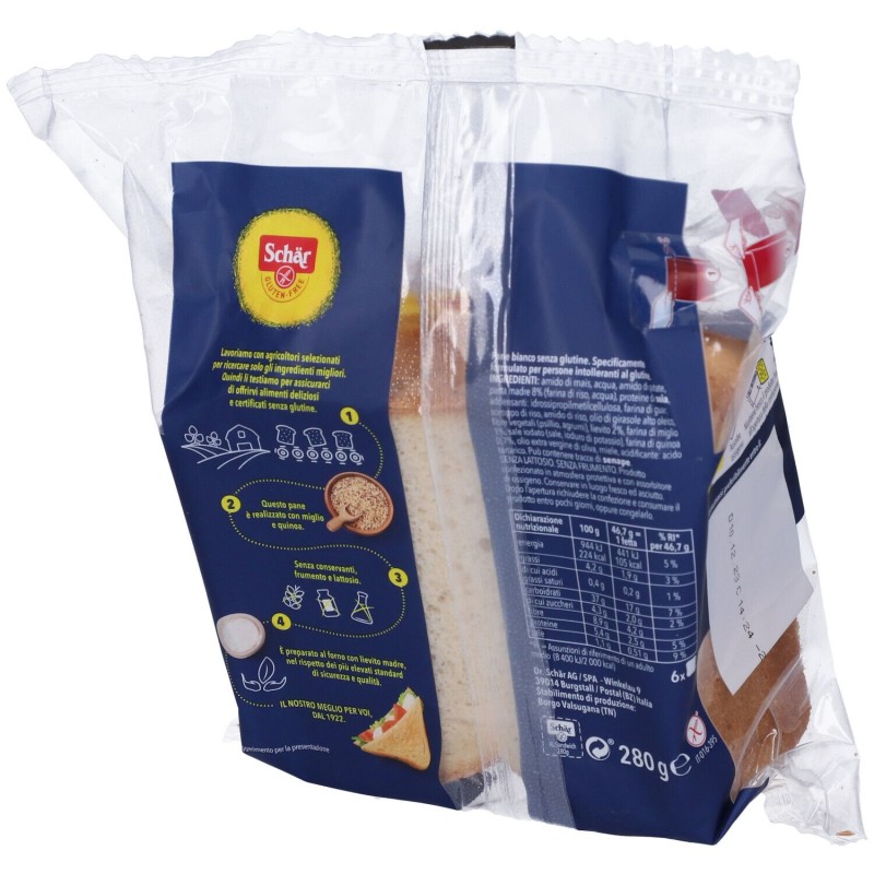 Confezione sigillata di Schär XL Sandwich Pane Bianco Senza Lattosio per Intolleranze 280 g Confezione sigillata di Schär XL Sandwich Pane Bianco Senza Lattosio per Intolleranze 280 g