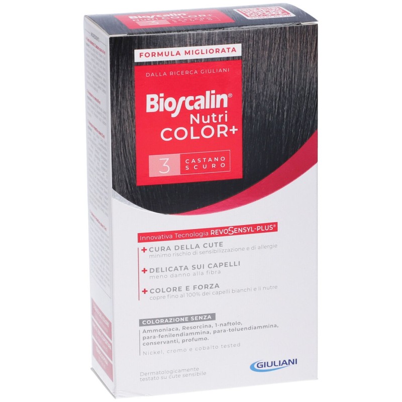 Scatola integra del prodotto Bioscalin Nutricolor+ Tinta per Capelli Delicata 3 Castano Scuro