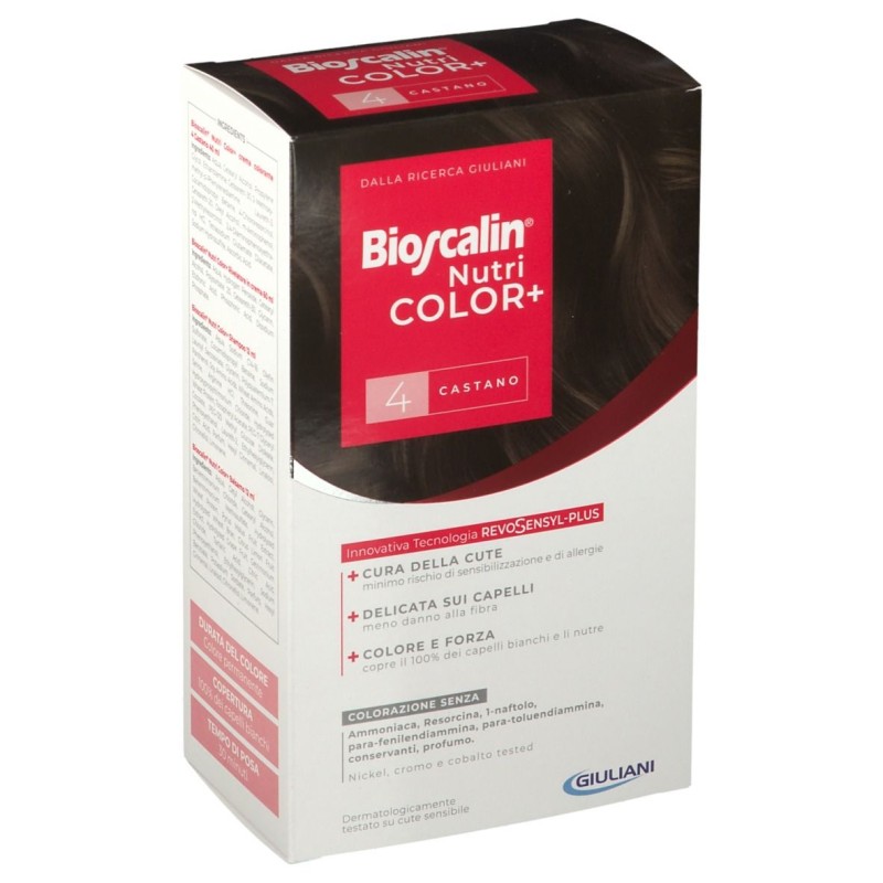 Packaging del prodotto Bioscalin Nutricolor+ Tinta per Capelli Delicata 4 Castano Medio