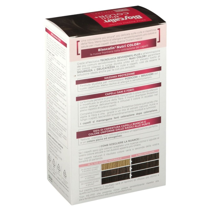 Scatola originale del prodotto Bioscalin Nutricolor+ Tinta per Capelli Delicata 4 Castano Medio
