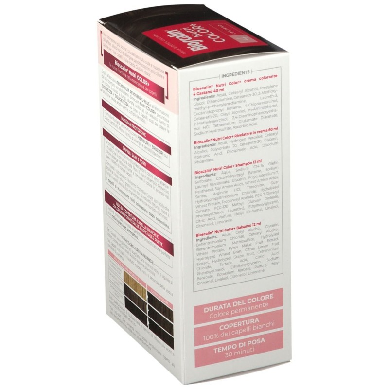Packaging integro del prodotto Bioscalin Nutricolor+ Tinta per Capelli Delicata 4 Castano Medio