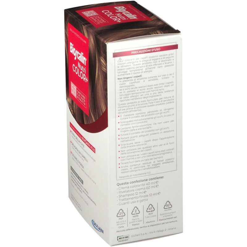 Confezione commerciale diBioscalin Nutricolor+ Tinta per Capelli Delicata 5.3 Castano Chiaro Dorato Confezione commerciale diBioscalin Nutricolor+ Tinta per Capelli Delicata 5.3 Castano Chiaro Dorato