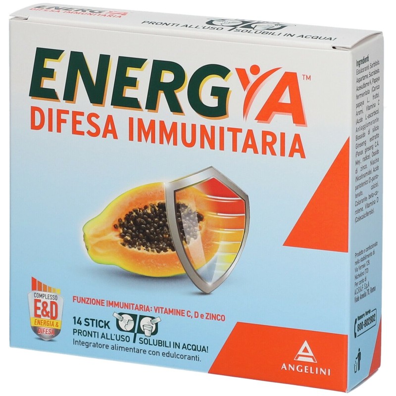 Confezione commerciale diEnergya Difesa Integratore Energetico per Difese Immunitarie 14 Bustine Stick Confezione commerciale diEnergya Difesa Integratore Energetico per Difese Immunitarie 14 Bustine Stick