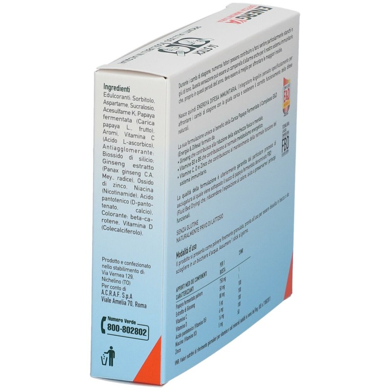 Dettaglio del packaging di Energya Difesa Integratore Energetico per Difese Immunitarie 14 Bustine Stick Dettaglio del packaging di Energya Difesa Integratore Energetico per Difese Immunitarie 14 Bustine Stick