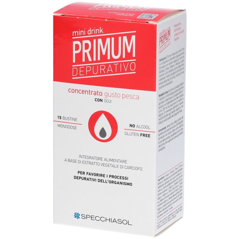 Scatola integra del prodotto Specchiasol Primum Depurativo Mini Drink Gusto Pesca 15 Bustine