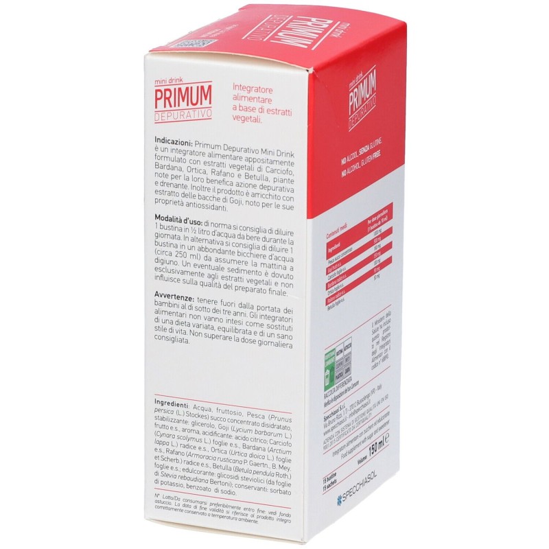 Visualizzazione chiara di Specchiasol Primum Depurativo Mini Drink Gusto Pesca 15 Bustine
