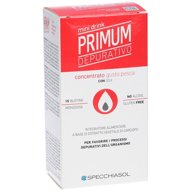 Packaging integro del prodotto Specchiasol Primum Depurativo Mini Drink Gusto Pesca 15 Bustine