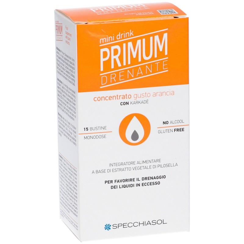 Primo piano di Specchiasol Primum Drenante Mini Drink Integratore Drenante 15 Bustine Gusto Arancia Primo piano di Specchiasol Primum Drenante Mini Drink Integratore Drenante 15 Bustine Gusto Arancia