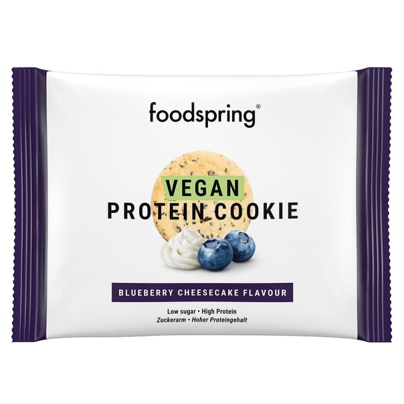 Confezione sigillata di Foodspring Vegan Protein Cookie Cheesecake ai Mirtilli Snack Proteico 50g Confezione sigillata di Foodspring Vegan Protein Cookie Cheesecake ai Mirtilli Snack Proteico 50g