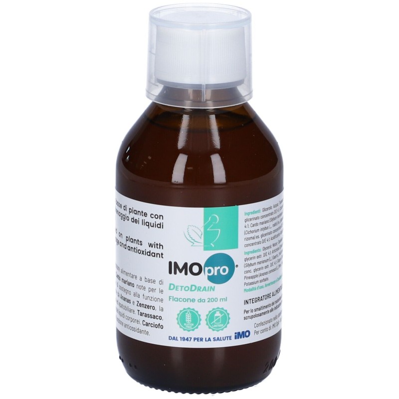 Primo piano di IMOpro Detodrain Integratore per Drenaggio Corporeo 200ml Primo piano di IMOpro Detodrain Integratore per Drenaggio Corporeo 200ml