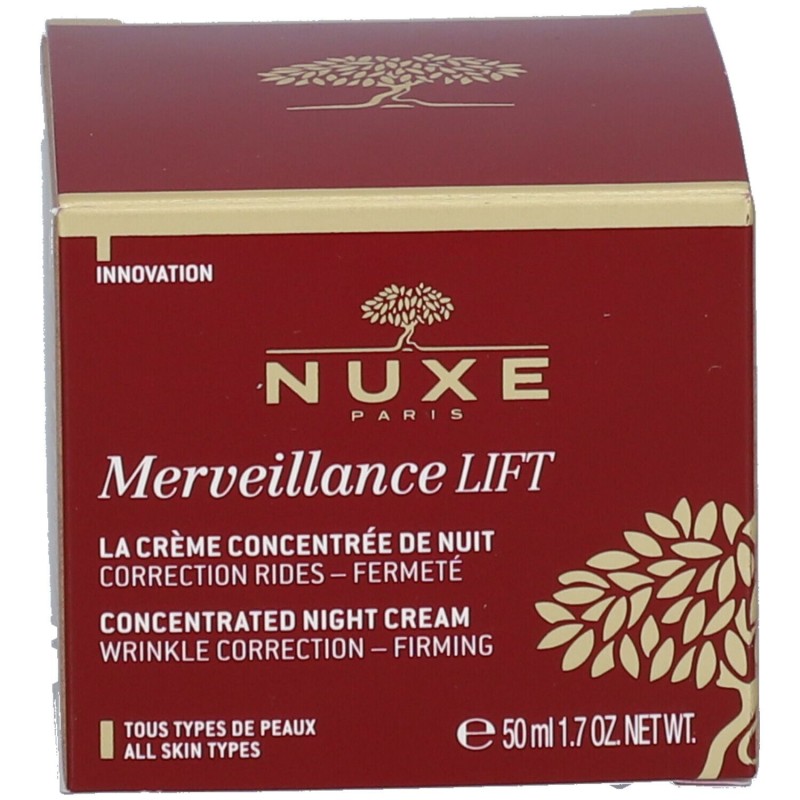 Confezione commerciale diNuxe Merveillance Lift Creme Concentrée Crema Antirughe Notte 50ml