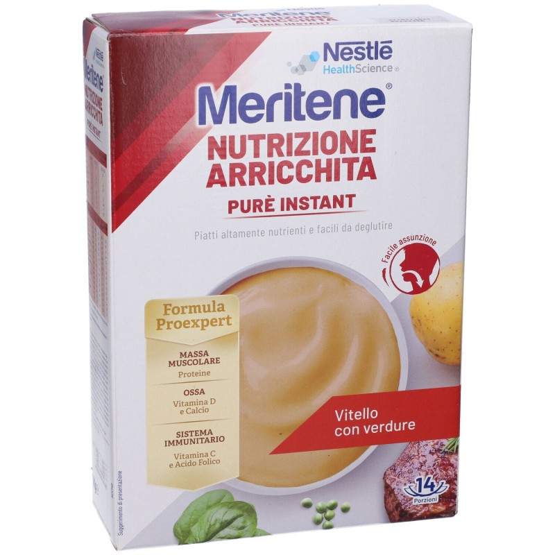 Confezione sigillata di Meritene Purè Instant Vitello con Verdure per Difficoltà di Masticazione 1 kg