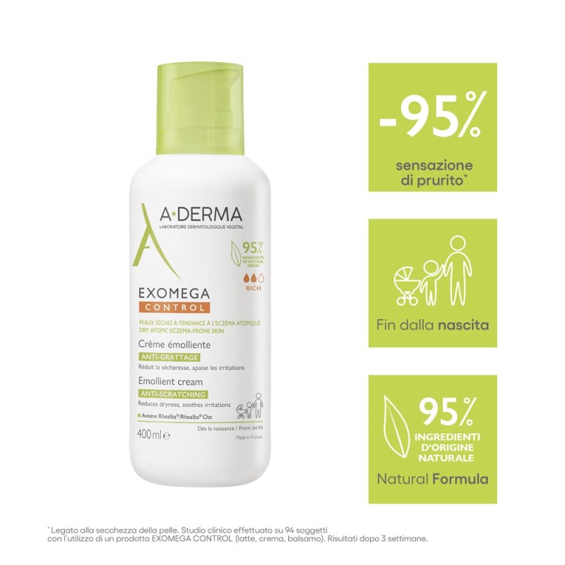 Presentazione grafica di A-Derma Exomega Control Crema Emolliente 400ml Presentazione grafica di A-Derma Exomega Control Crema Emolliente 400ml