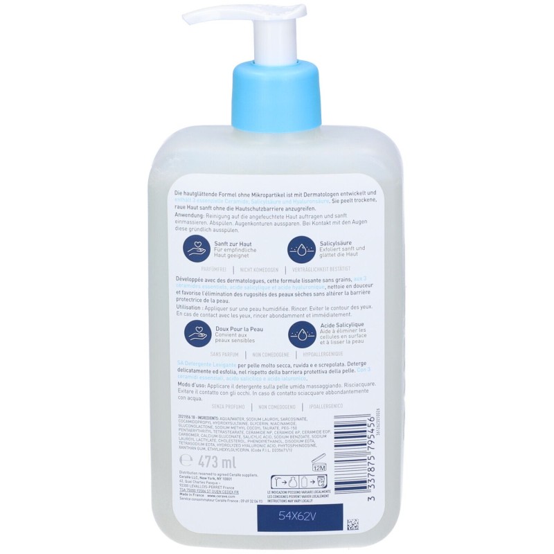 Immagine reale di CeraVe SA Detergente Levigante Pelli Secche, Ruvide e Screpolate 473ml Immagine reale di CeraVe SA Detergente Levigante Pelli Secche, Ruvide e Screpolate 473ml