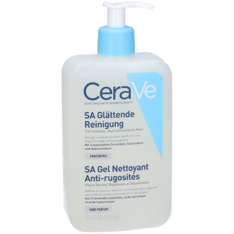 Dettaglio del packaging di CeraVe SA Detergente Levigante Pelli Secche, Ruvide e Screpolate 473ml Dettaglio del packaging di CeraVe SA Detergente Levigante Pelli Secche, Ruvide e Screpolate 473ml
