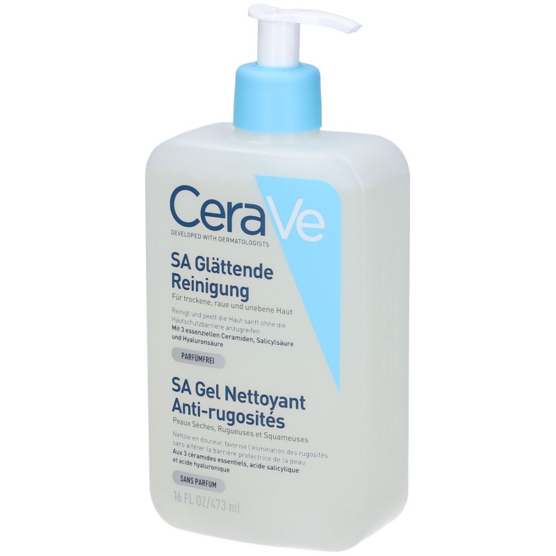 Primo piano di CeraVe SA Detergente Levigante Pelli Secche, Ruvide e Screpolate 473ml Primo piano di CeraVe SA Detergente Levigante Pelli Secche, Ruvide e Screpolate 473ml