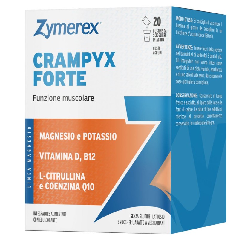 confezione Zymerex Crampyx Forte Integratore per Crampi Muscolari Gusto Agrumi 20 Bustine confezione Zymerex Crampyx Forte Integratore per Crampi Muscolari Gusto Agrumi 20 Bustine