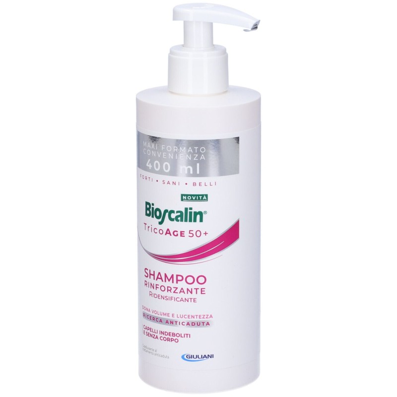 Packaging integro del prodotto Bioscalin Tricoage 50+ Shampoo Rinforzante 400ml Packaging integro del prodotto Bioscalin Tricoage 50+ Shampoo Rinforzante 400ml