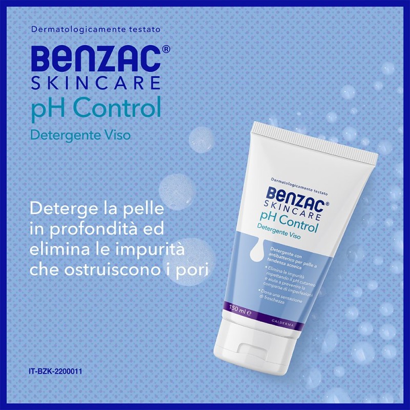 Presentazione grafica di Benzac Skincare Ph Control Detergente Viso per Pelle Acneica 150ml Presentazione grafica di Benzac Skincare Ph Control Detergente Viso per Pelle Acneica 150ml