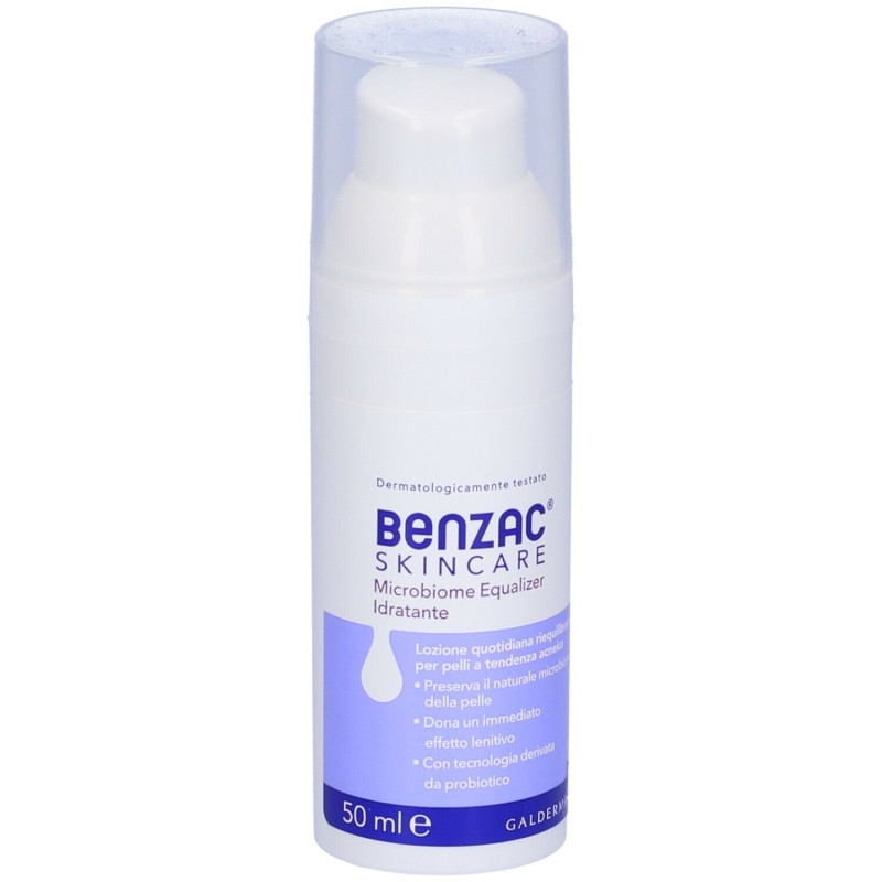 Presentazione grafica di Benzac Skincare Lozione Idratante Viso Pelle Acneica 50ml Presentazione grafica di Benzac Skincare Lozione Idratante Viso Pelle Acneica 50ml