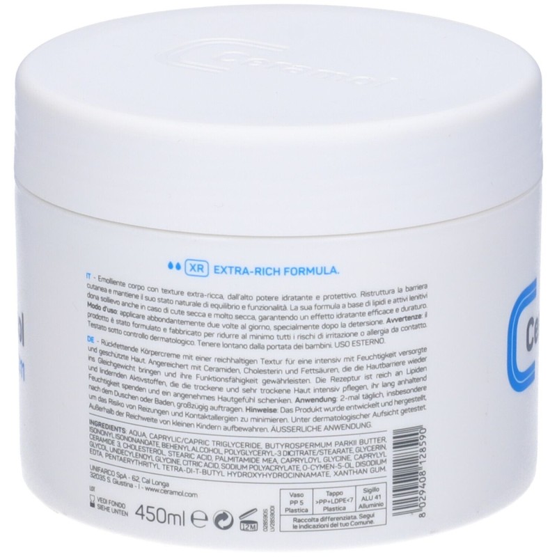 Confezione commerciale diCeramol Cremabase XR Crema Idratante per Pelle Secca Vasetto 450ml Confezione commerciale diCeramol Cremabase XR Crema Idratante per Pelle Secca Vasetto 450ml