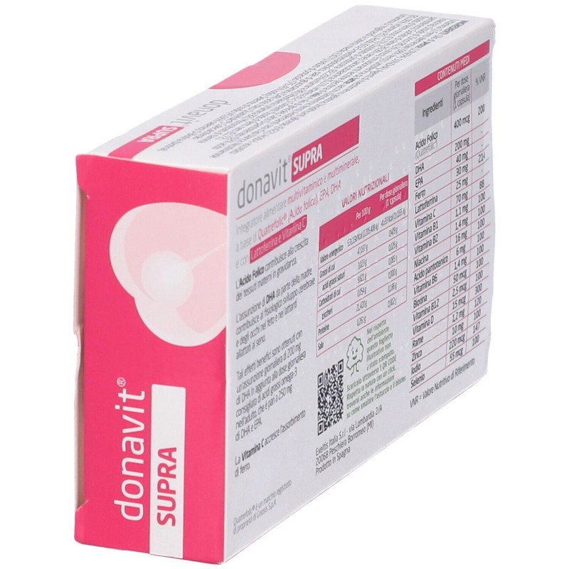 Confezione commerciale diDonavit Supra Integratore per Gravidanza e Allattamento 30 Capsule