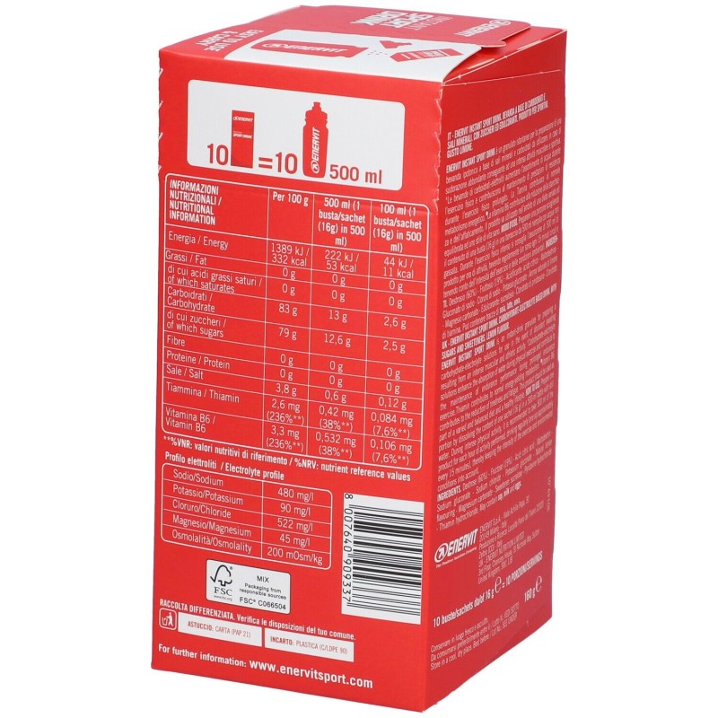 Packaging del prodotto Enervit Instant Sport Drink per Idratazione 10 Buste da 16 g Packaging del prodotto Enervit Instant Sport Drink per Idratazione 10 Buste da 16 g