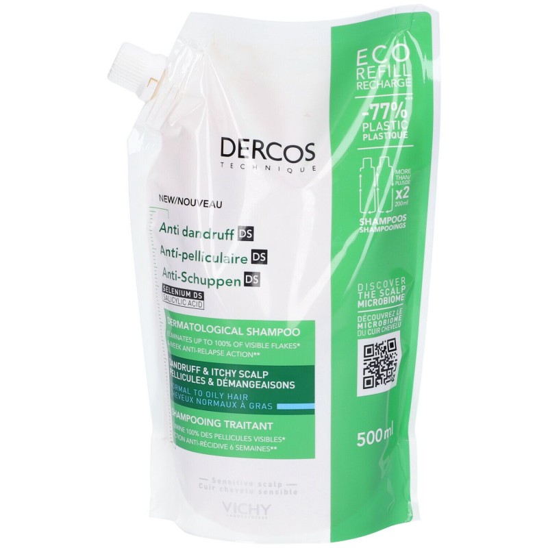 Dettaglio del packaging di Vichy Dercos Shampoo Antiforfora Eco Ricarica 500ml Dettaglio del packaging di Vichy Dercos Shampoo Antiforfora Eco Ricarica 500ml