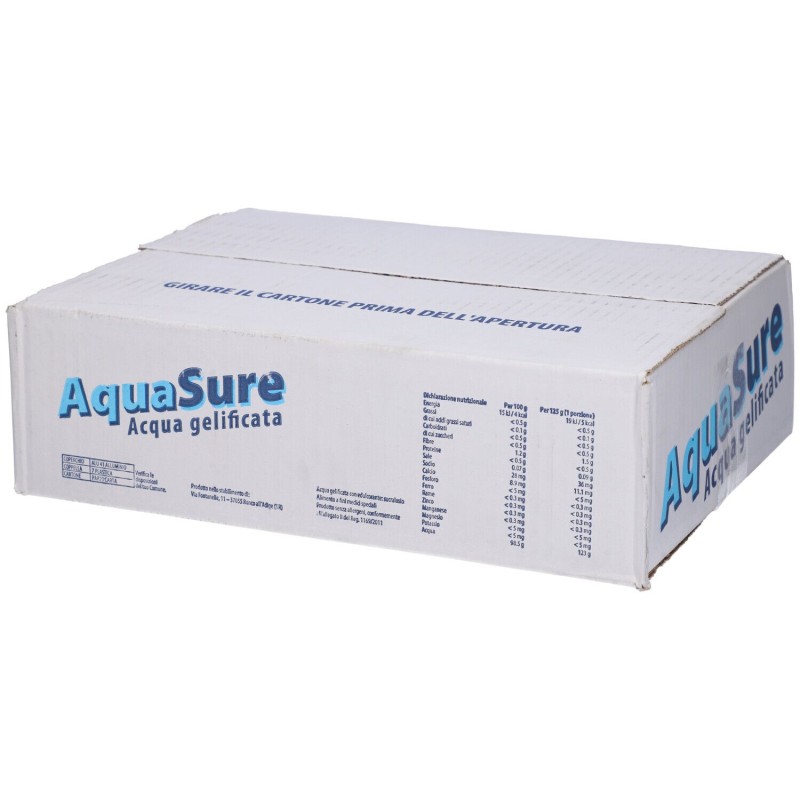 Dettaglio del packaging di Aquasure Acqua Gelificata Gusto Arancia 24 pezzi da 125g