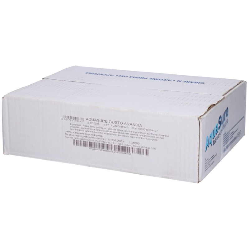 Vista del prodotto Aquasure Acqua Gelificata Gusto Arancia 24 pezzi da 125g