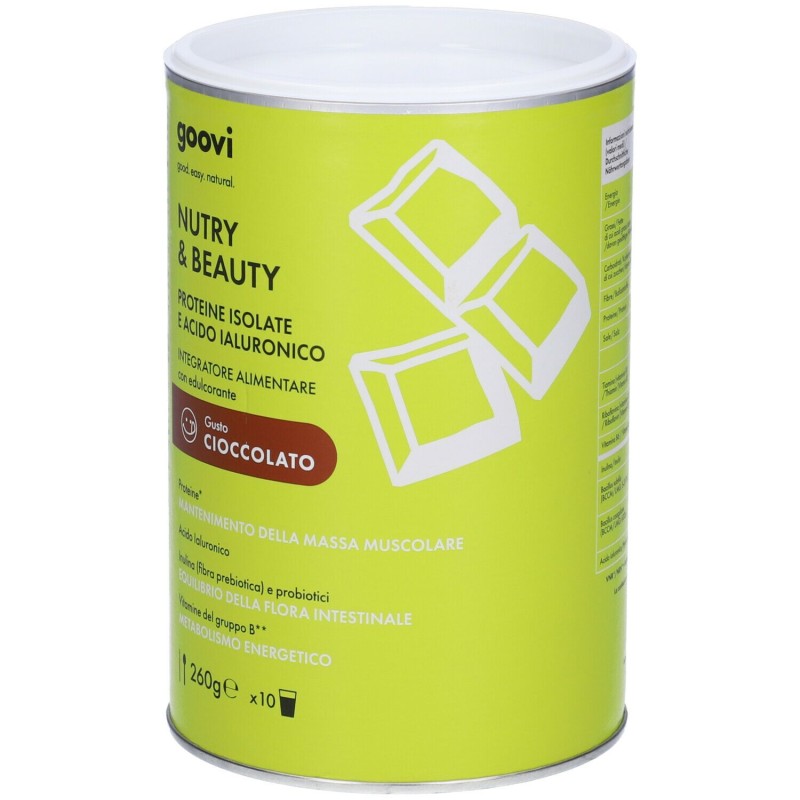 Packaging integro del prodotto Goovi Nutry & Beauty Integratore di Proteine Pelle e Muscoli Gusto Cioccolato Polvere 260g Packaging integro del prodotto Goovi Nutry & Beauty Integratore di Proteine Pelle e Muscoli Gusto Cioccolato Polvere 260g