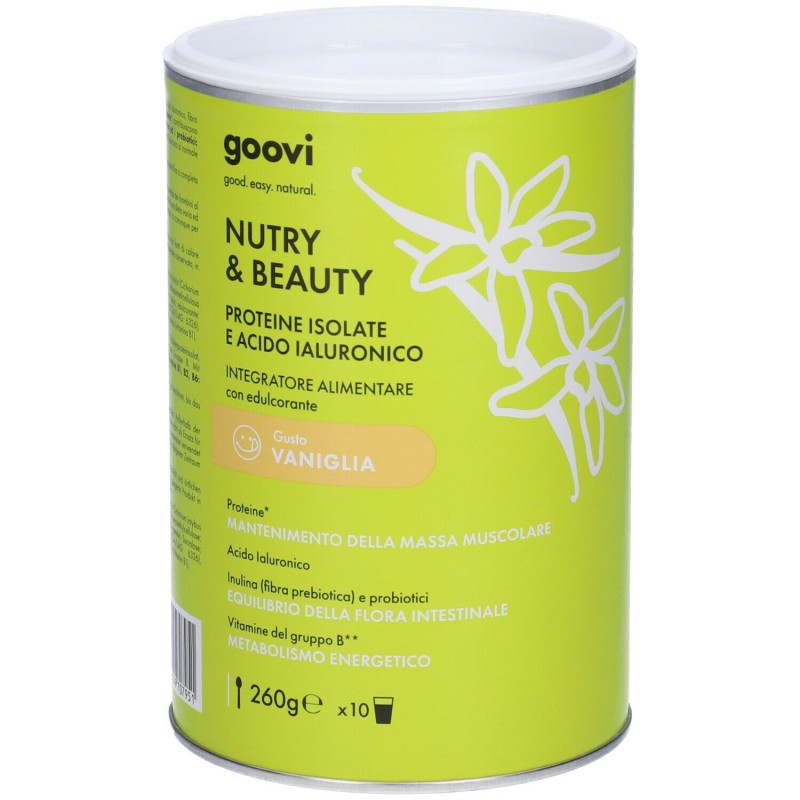 Dettaglio del packaging di Goovi Nutry & Beauty Integratore di Proteine Pelle e Muscoli Gusto Vaniglia Polvere 260g Dettaglio del packaging di Goovi Nutry & Beauty Integratore di Proteine Pelle e Muscoli Gusto Vaniglia Polvere 260g