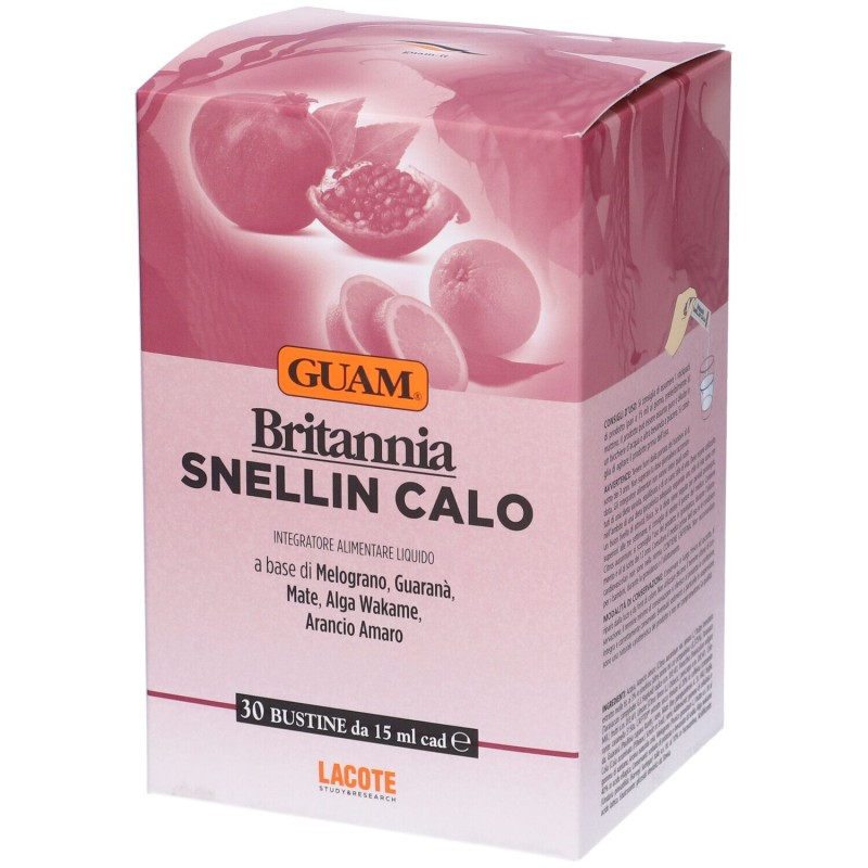 Confezione commerciale diGuam Britannia Snellin Calo Integratore per Controllo Peso 30 Bustine