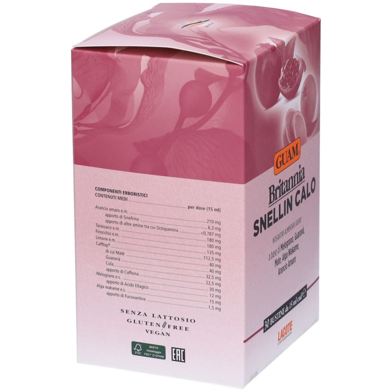 Foto illustrativa del packaging di Guam Britannia Snellin Calo Integratore per Controllo Peso 30 Bustine
